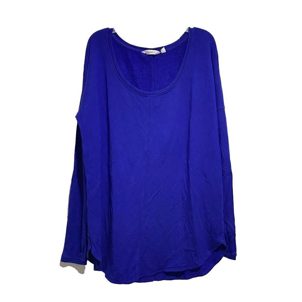 Athleta Women's Scoop Neck Sweater Long Sleeve Keyhole Thumbs Blue SMALL - Picture 1 of 6
